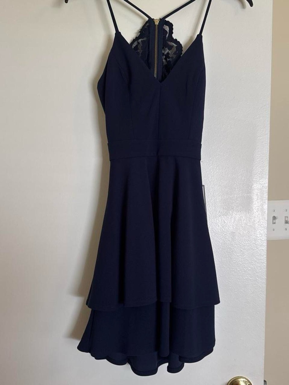 B. Darlin Navy Blue Lace Open Back Fit & Flare Dress Size 3/4 - Picture 3 of 8